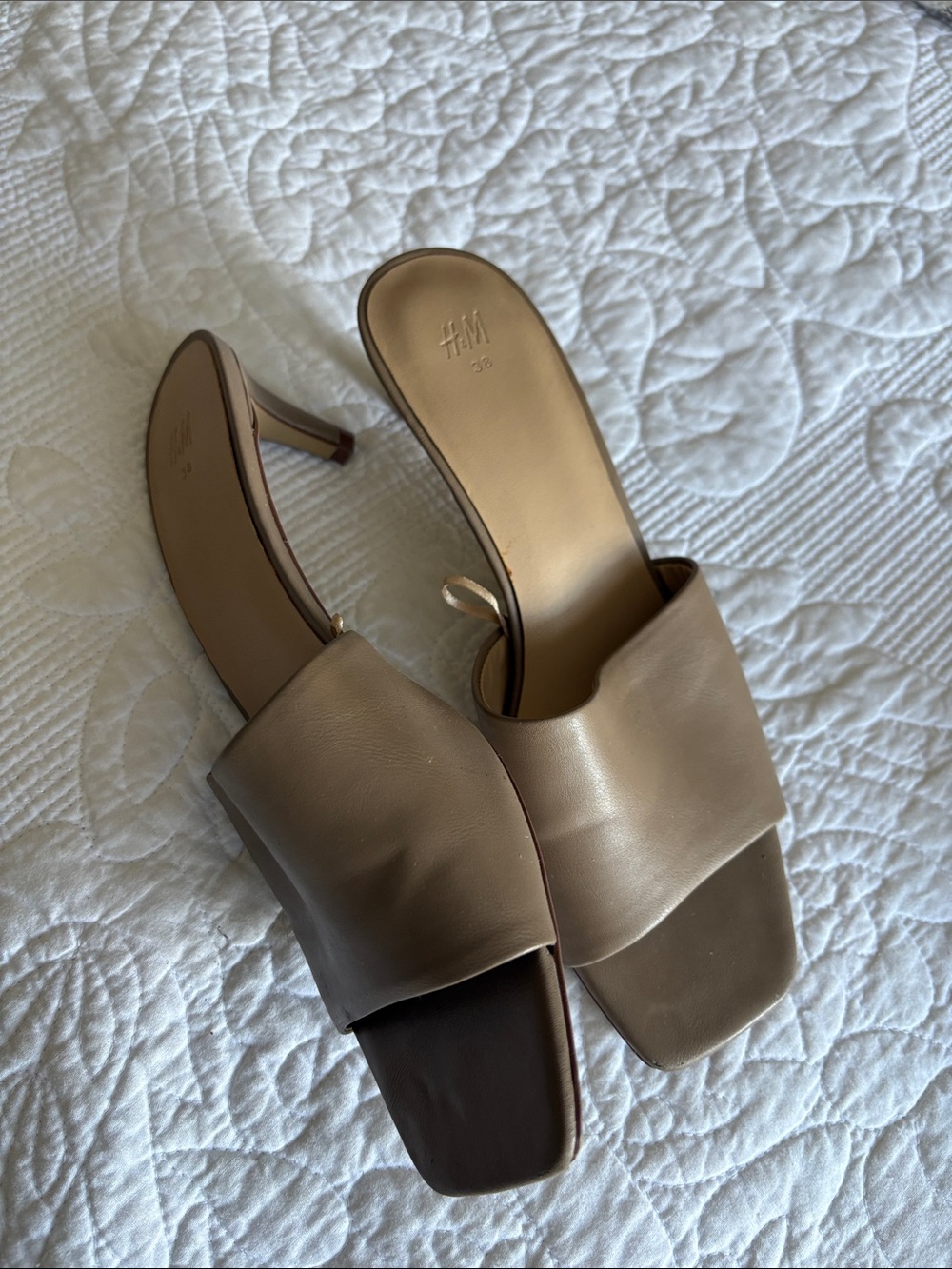 H&M Taupe Slide Mules with Square Toe